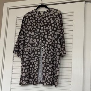 Jane Sisco 100% Linen Tunic, shell buttons, side slits, Size M